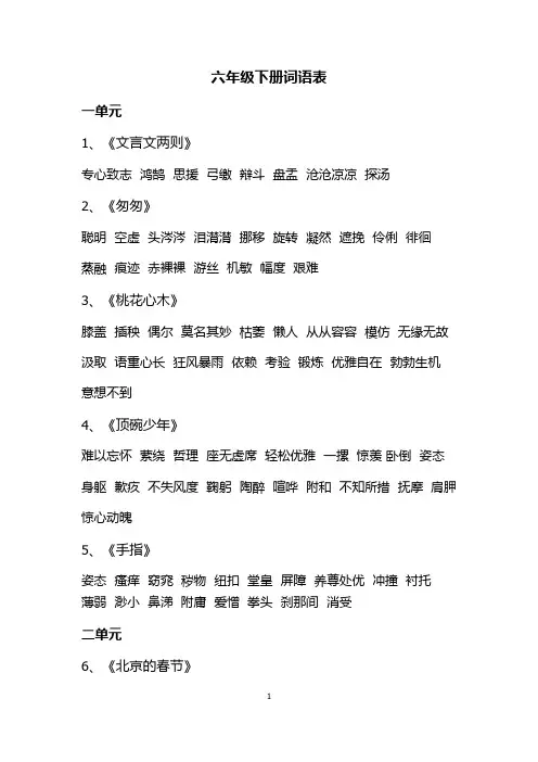 人教版语文六年级下册词语汇总