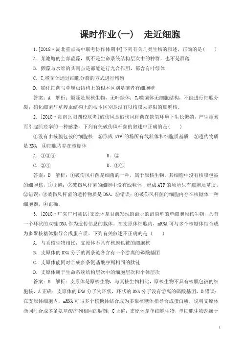 名师伴你行2019届高考生物一轮复习课时作业(35份有答案)