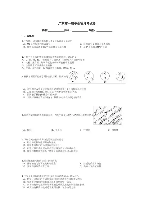 广东高一高中生物月考试卷带答案解析
