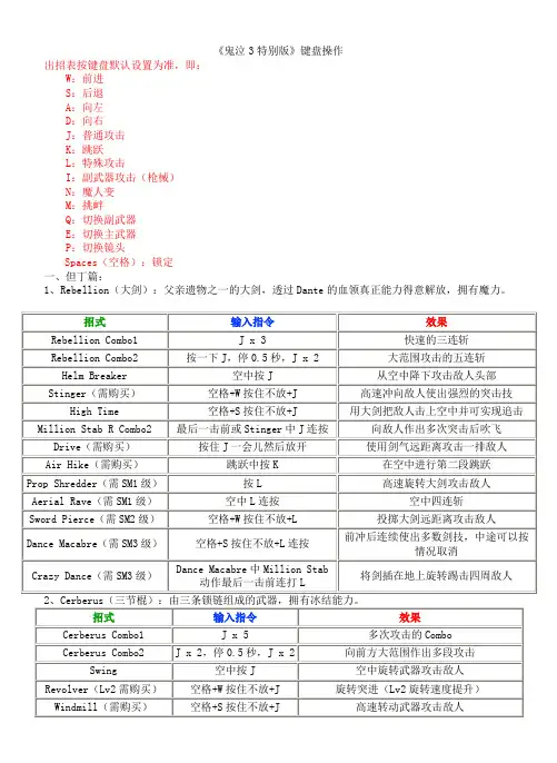 鬼泣3特别版键盘出招表