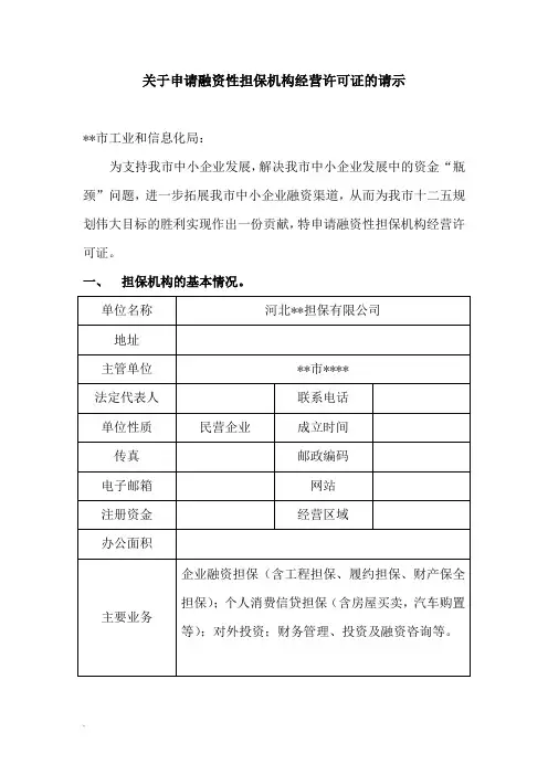 担保公司申请报告