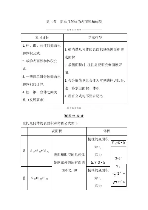 第二节 简单几何体的表面积和体积(知识梳理)