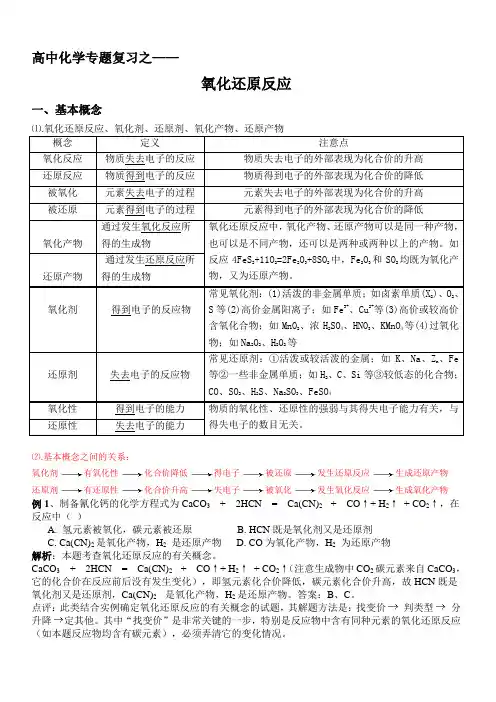 高中化学专题复习之氧化还原反应