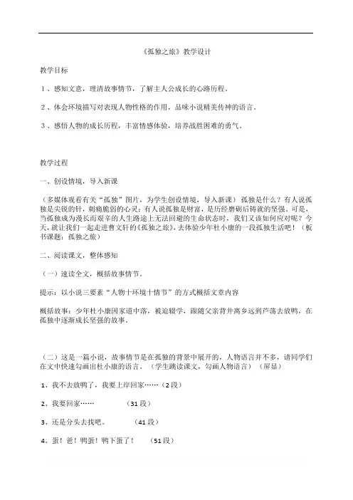 部编版九年级语文上册优质课 16孤独之旅 教案 (2)