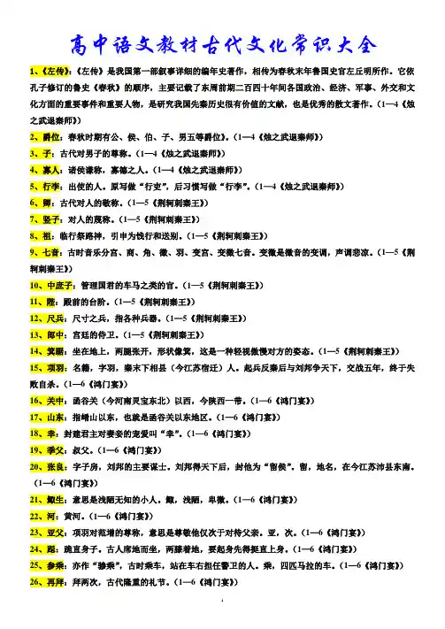 高中语文教材文化常识大全(按必修五册整理150项) 2