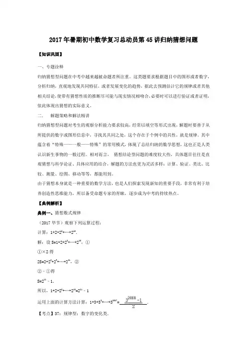 初中数学复习总动员第45讲归纳猜想