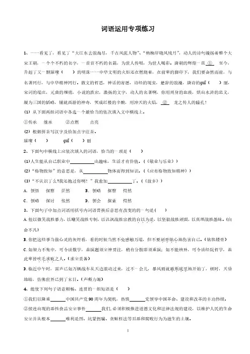 初中语文词语运用专题专项巩固练习(附参考答案)