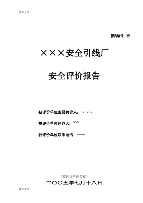 (整理)烟花爆竹生产企业安全评价报告