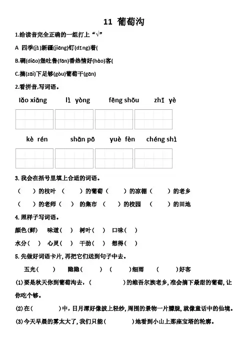 二年级语文上册(统编教材)11葡萄沟