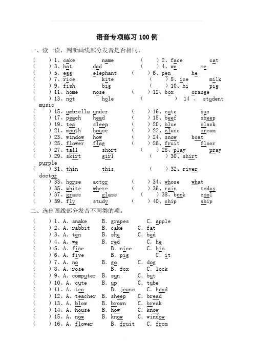 小学PEP英语语音100例
