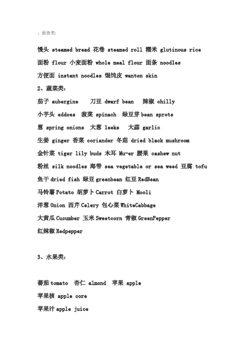 英语中表达水果,蔬菜,食物,职业,家庭成员,家具,家电和介词的英语单词