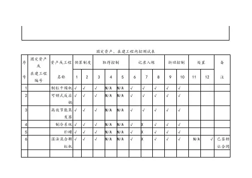 固定资产、在建工程内控测试表1