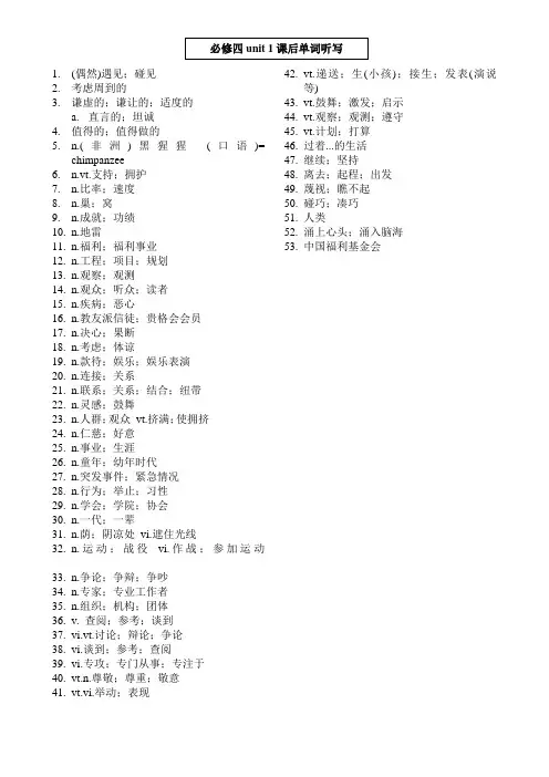高中英语必修四unit1单词听写