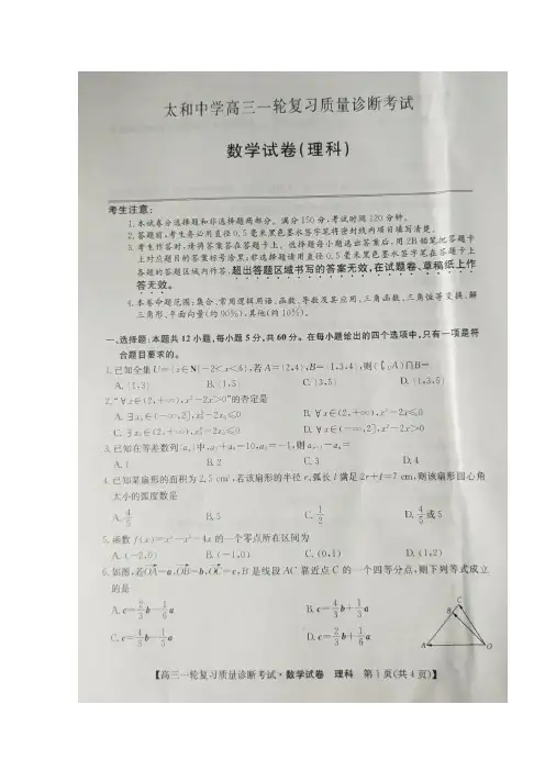 安徽省太和中学2020届高三数学10月份一轮复习质量诊断考试试题 理(扫描版)