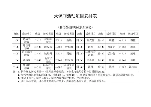 大课间活动项目安排表