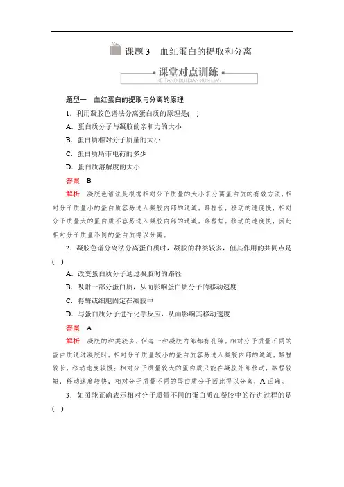 血红蛋白的提取和分离-人教版高中生物选修1检测练习