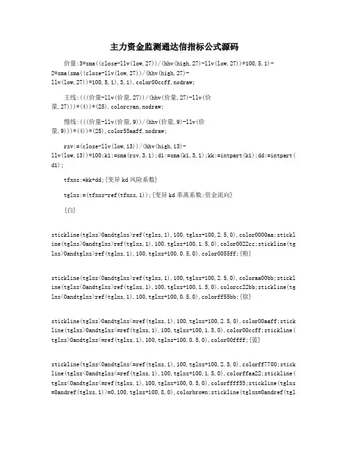 主力资金监测通达信指标公式源码