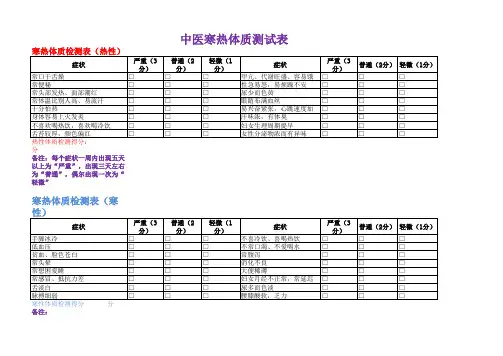 寒热体质检测表