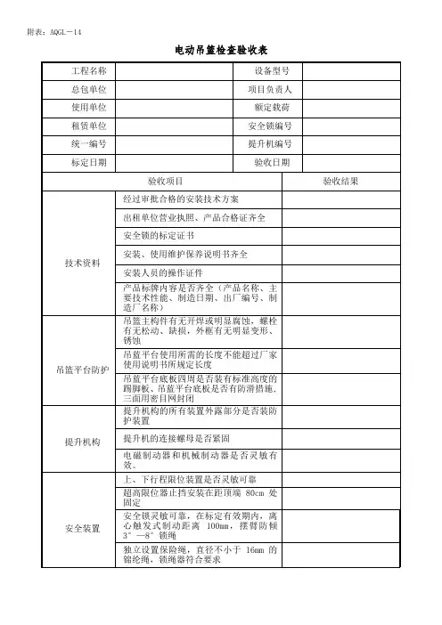 电动吊篮检查验收表 2