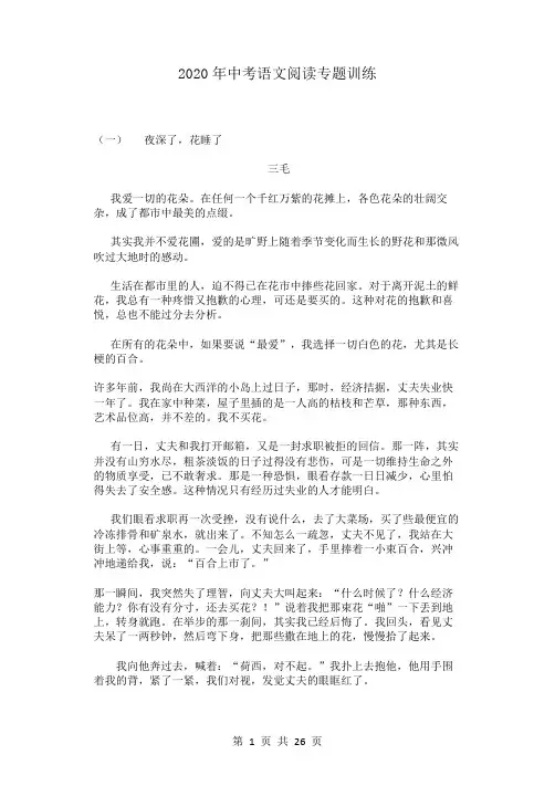 2020年中考语文阅读专题训练