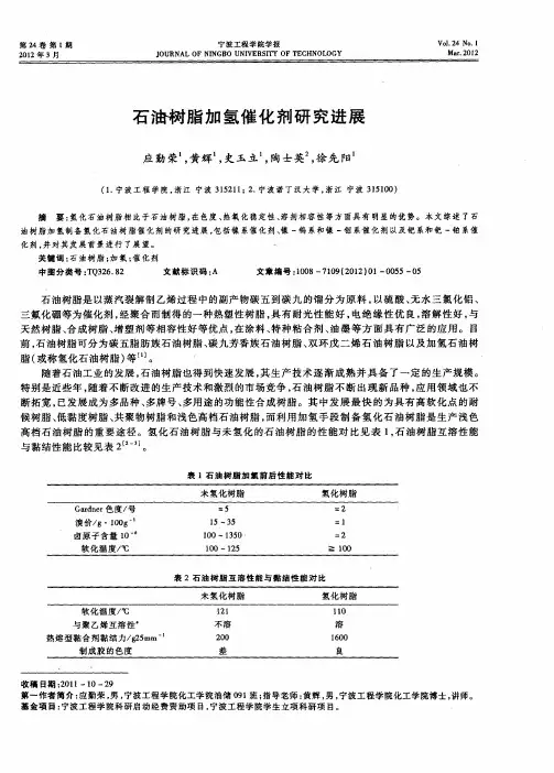 石油树脂加氢催化剂研究进展