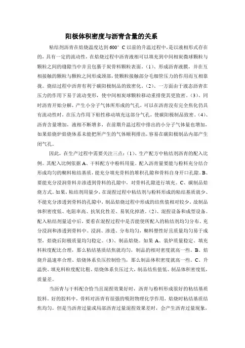 阳极体积密度与沥青含量的关系