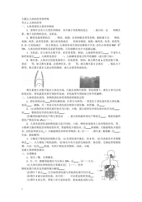 专题五人体的营养和呼吸