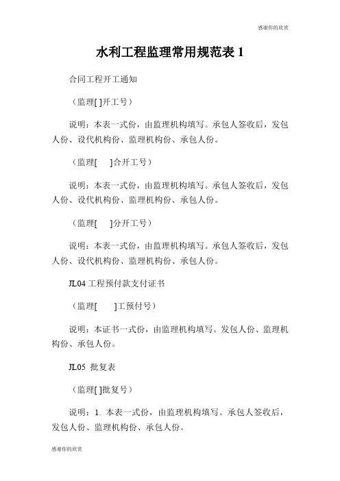 水利工程监理常用规范表.doc