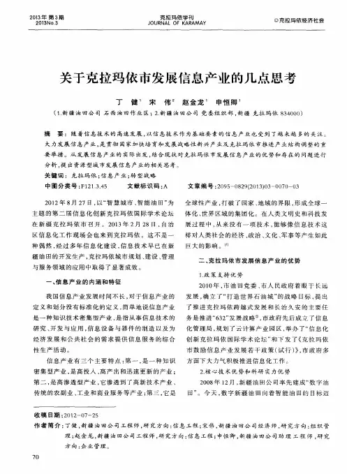 关于克拉玛依市发展信息产业的几点思考