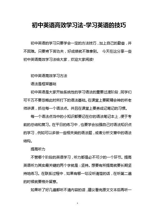 初中英语高效学习法-学习英语的技巧