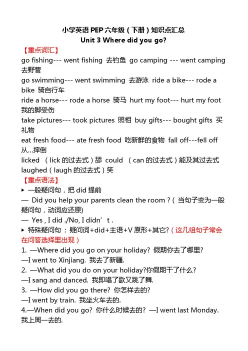 人教版六下英语第三单元知识要点