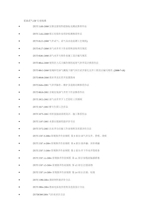 采油采气SY行业标准
