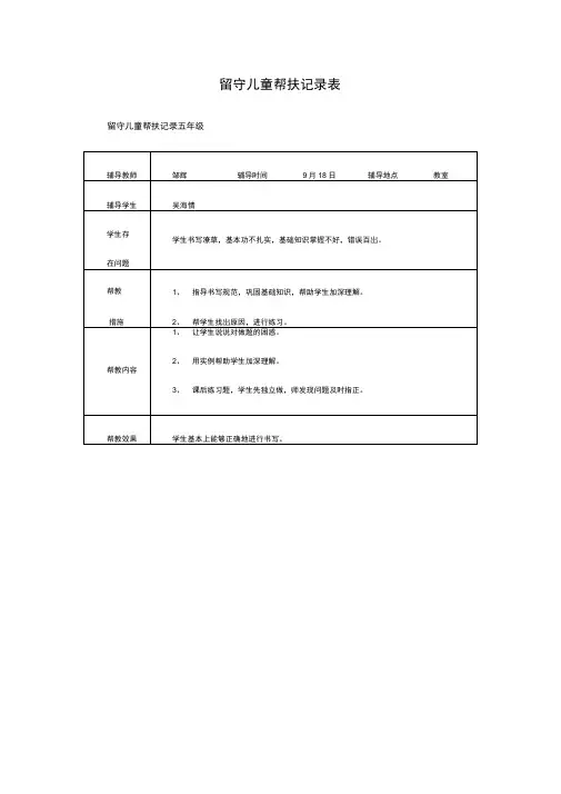 留守儿童帮扶记录表