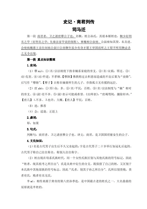 《史记·商君列传》知识点分段整理