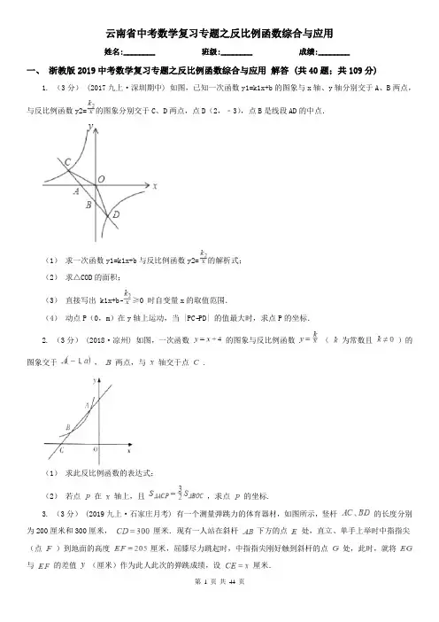 云南省中考数学复习专题之反比例函数综合与应用