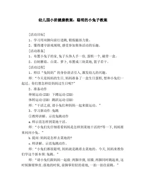 幼儿园小班健康教案：聪明的小兔子教案