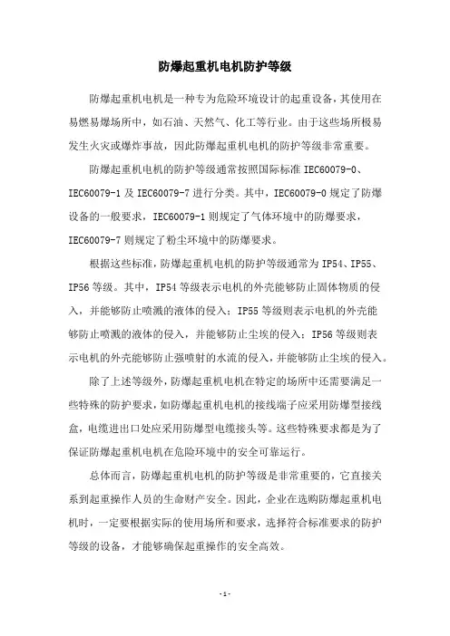 防爆起重机电机防护等级