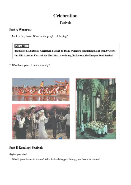 北师大版高中英语必修一unit3 lesson1 Festivals