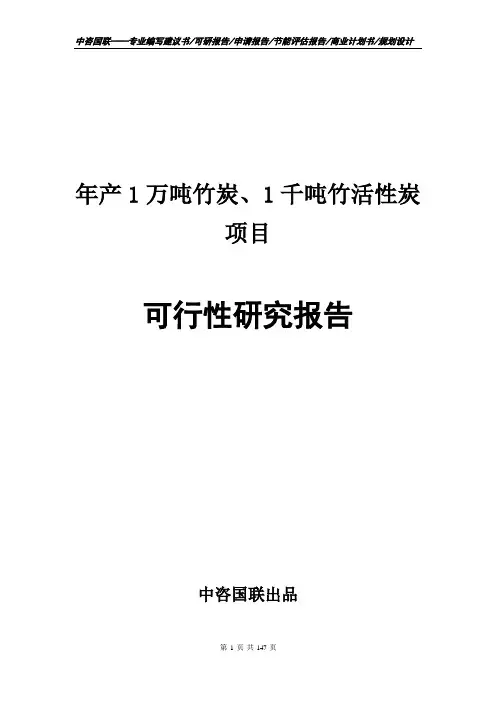 年产1万吨竹炭、1千吨竹活性炭项目计划书--可行性研究报告