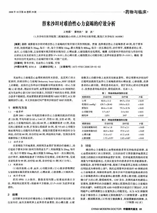 替米沙坦对难治性心力衰竭的疗效分析