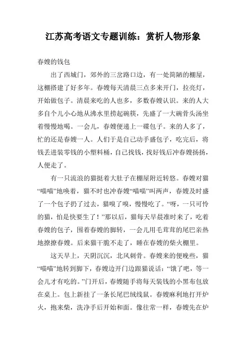 江苏高考语文专题训练：赏析人物形象