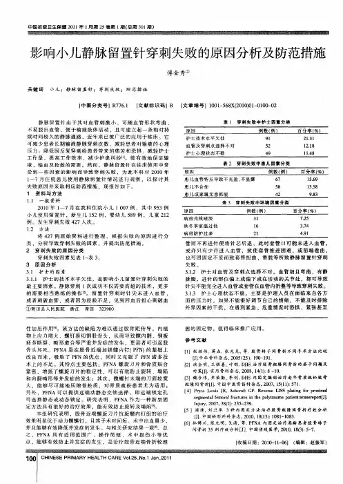 影响小儿静脉留置针穿刺失败的原因分析及防范措施