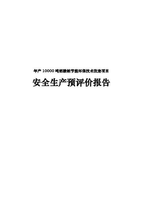 年产10000吨铝酸钠节能环保技术改造项目安全生产预评价报告