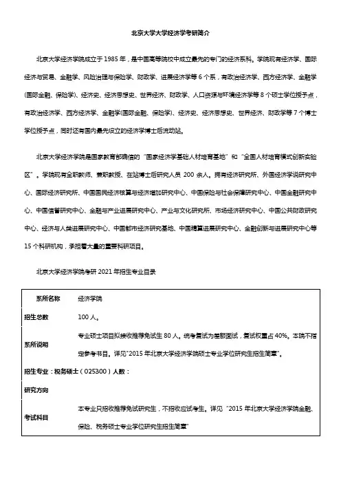北京大学大学经济学考研简介