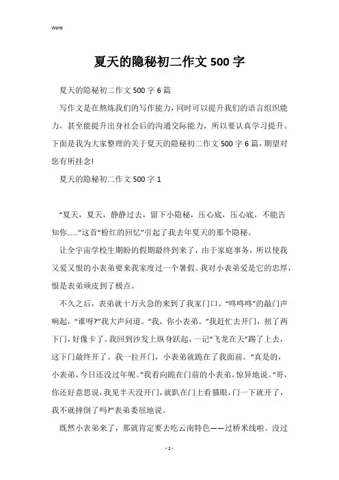 夏天的秘密初二作文500字