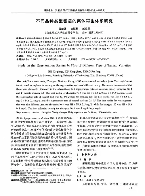 不同品种类型番茄的离体再生体系研究