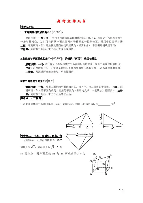 2013高考数学 解题方法攻略 立体几何2 理