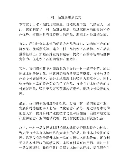 一村一品发展规划范文 2