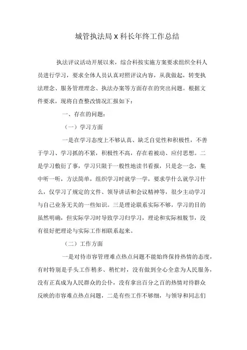 城管执法局X科长年终工作总结