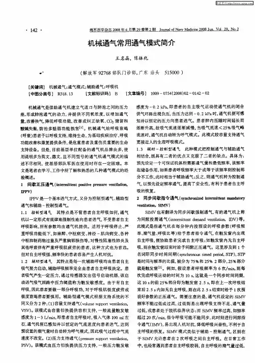机械通气常用通气模式简介 2
